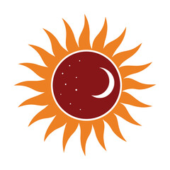 Vector icon of sun and moon, colorful versions isolated on white background.