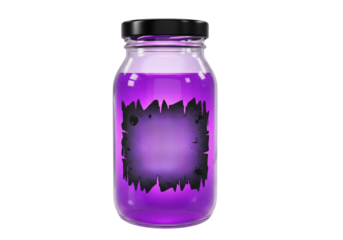 Mysterious Purple Potion Jar with Distressed Blank Label Isolated on White