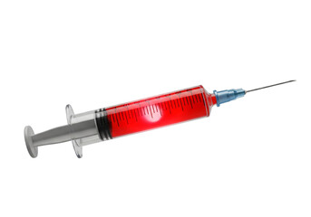 Fototapeta premium Medical Syringe with Red Liquid Solution Isolated on White Background for Healthcare, Vaccination, and Research Concepts