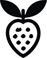 Simple line art strawberry icon for food branding and design projects featuring a heart shape and seeds