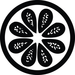 Stylized citrus fruit slice icon graphic design for food and beverage branding applications