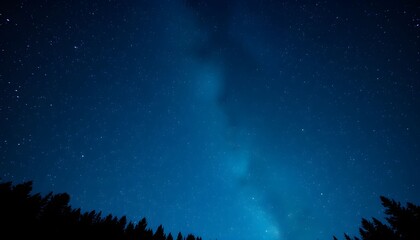 Naklejka premium A breathtaking view of the Milky Way galaxy stretching across a clear night sky above a silhouetted forest.