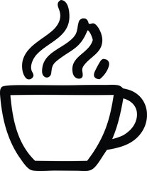 Simple line art icon of a steaming coffee cup minimalist design for beverages and cafe themes