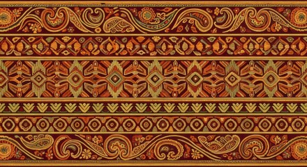 Intricate ornamental border with rich earthy tones and paisley motifs