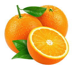 Fresh oranges, whole and sliced, with leaves (2)