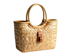 Light beige woven tote bag with curved handles