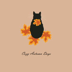 Cozy Autumn Cat with Leaves