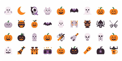Cute Halloween Icons Spooky Autumn Celebration Collection