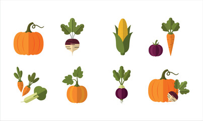 Autumn harvest vegetables collection with transparent background