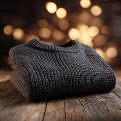 A dark charcoal gray sweatshirt folded at an angle on a white surface. The image conveys a cozy, modern fashion style with clean lines and subtle texture.