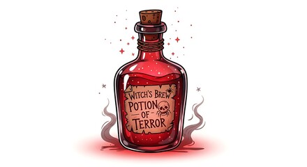 Witch's Brew Potion of Terror in a sparkling red glass bottle with a skull label.