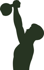 Kettlebell lift silhouette, strength training vector, fitness workout illustration, athletic exercise concept, body power posture, flat vector illustration