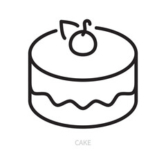 Cake with berry line icon. Sweet pastry, bakery symbol. Food concept. Isolated on a white background. Editable stroke. Flat design. Vector illustration.
