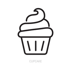 Cupcake with cream line icon. Sweet muffin dessert pastry symbol. Food concept. Isolated on a white background. Editable stroke. Flat design. Vector illustration.