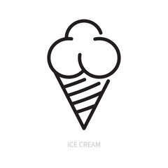 Ice cream cone line icon. Sweet dessert symbol. Food concept. Isolated on a white background. Editable stroke. Flat design. Vector illustration.