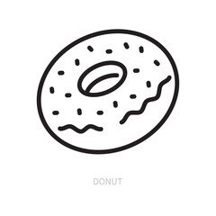 Donut with sprinkles line icon. Sweet pastry doughnut symbol. Food concept. Isolated on a white background. Editable stroke. Flat design. Vector illustration.