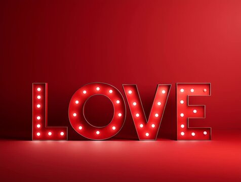 led illuminated love sign on red background for valentine's day events