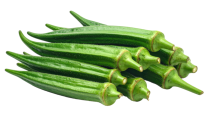 Fresh okra pods, vibrant green, clustered