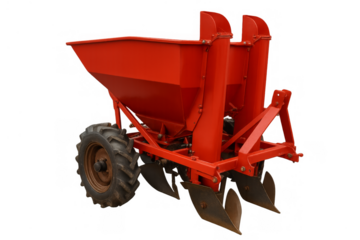 Red agricultural seeder machine for planting seeds