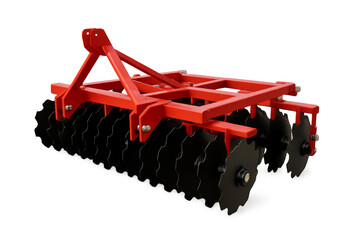 Red disc harrow cultivating soil agriculture implement tool