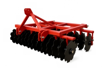 Red disc harrow cultivating soil agriculture implement tool