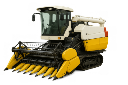 Combine harvester corn header against transparent background