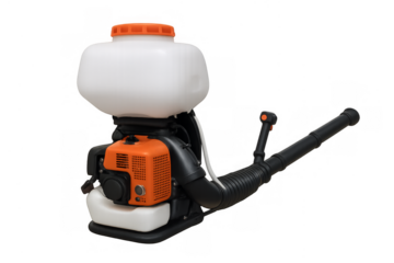 Backpack sprayer machine treating pests on transparent background