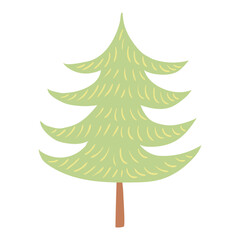 Undecorated Christmas tree, fir, pine, spruce tree isolated on transparent. Hand drawn flat vector illustration. Traditional holiday, Xmas, New Year, seasonal design element, clip art