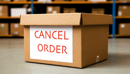 A cardboard box with a Cancel Order sticker on it