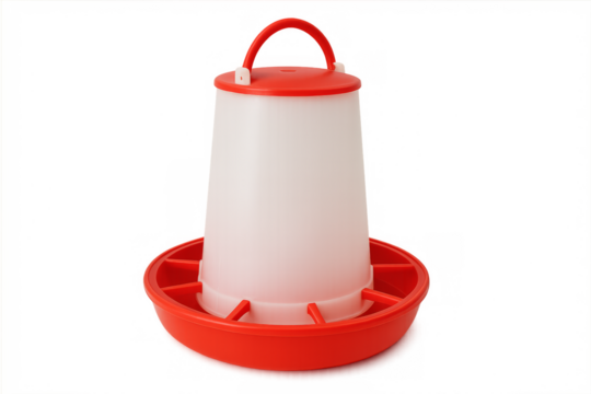 Plastic chicken feeder on transparent background