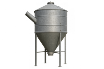 Galvanized steel grain silo hopper with transparent background