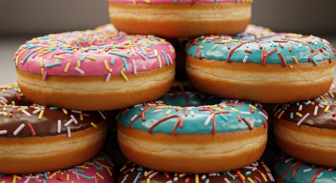 Colorful stacked glazed donuts - Powered by Adobe