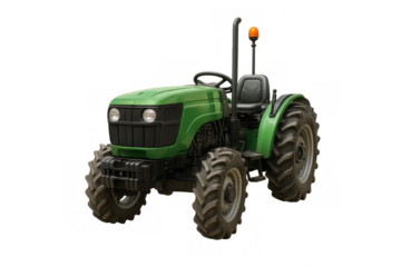 Green farming tractor moving preparing land for agriculture