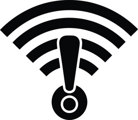 Black wifi signal icon with exclamation mark on white background internet connection