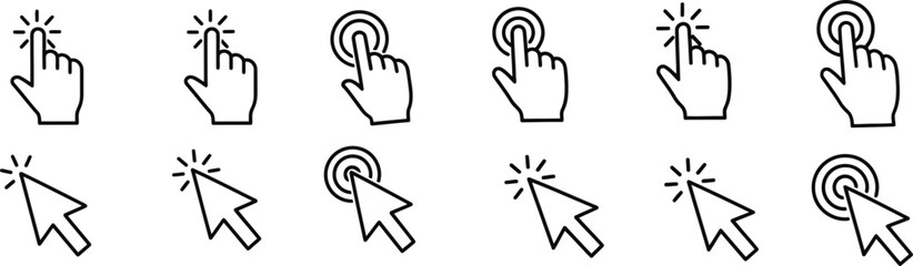 Set of Cursor Icons Hand Pointer and Arrow Pointer Clicking on White Background vector illustration