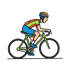 Naklejka premium A cyclist in colorful gear is riding a bicycle with a determined posture.