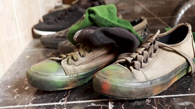 worn canvas shoes with socks