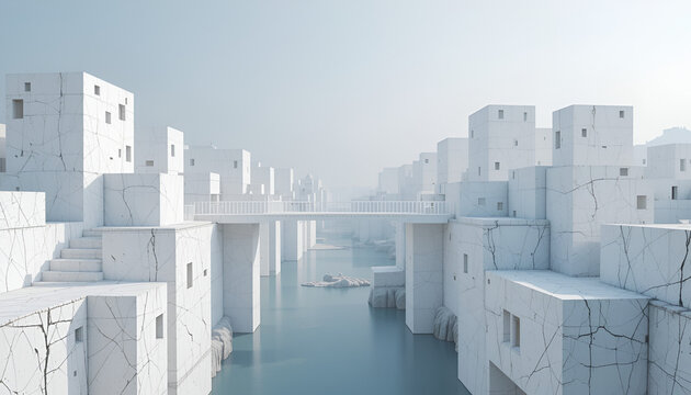 A Futuristic White City With Waterways and Bridges - Powered by Adobe