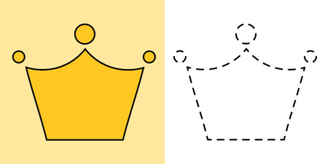Crown drawing for kids. Tracing lines. Educational kids game. Preschool or kindergarten worksheet. Coloring page. Vector illustration.