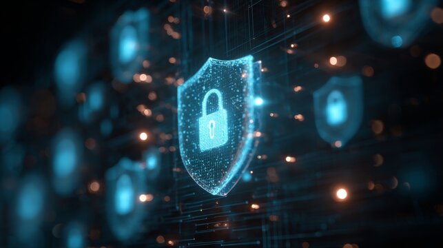 Cybersecurity Shield with Digital Locks - Powered by Adobe