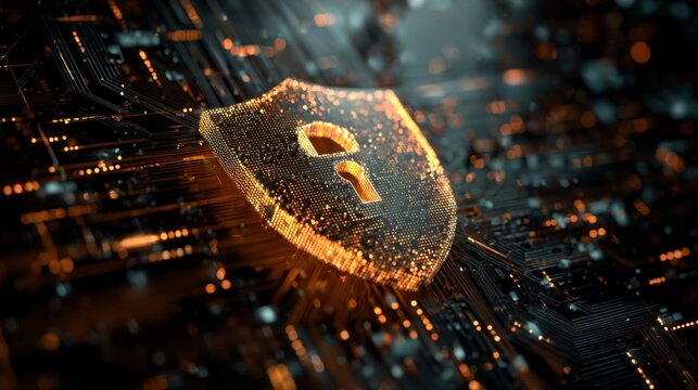 Cybersecurity Shield with Digital Locks - Powered by Adobe