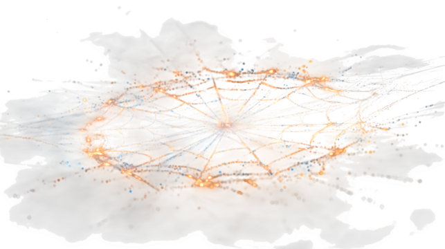 Vibrant abstract network of glowing lights and energy bursts creating a dynamic, interconnected digital web for technology innovation. . Perfect for Halloween Designs