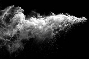 Swirling white smoke cloud against a stark black background, creating a dynamic effect
