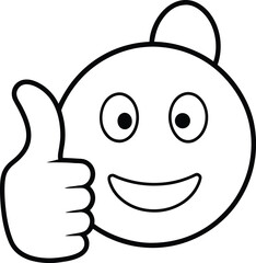 Cheerful Thumbs Up Emoji Giving Positive Expression with Smile Line Art Vector illustration