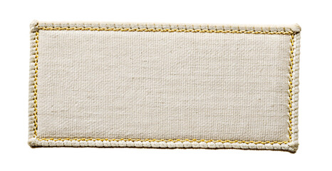 Rectangular fabric label with yellow stitching isolated on a transparent background