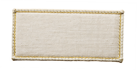 Rectangular fabric label with yellow stitching isolated on a transparent background