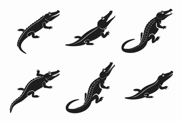 Fototapeta premium Eight minimalist caiman icons in black and yellow