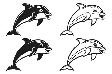 Naklejka premium Minimalist smiling dolphin icon set