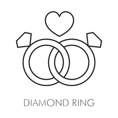 Wedding Diamond Ring Engagement Icon with Editable Stroke
