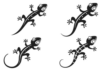 Minimalist cartoon lizard icon set in black yellow cyan magenta